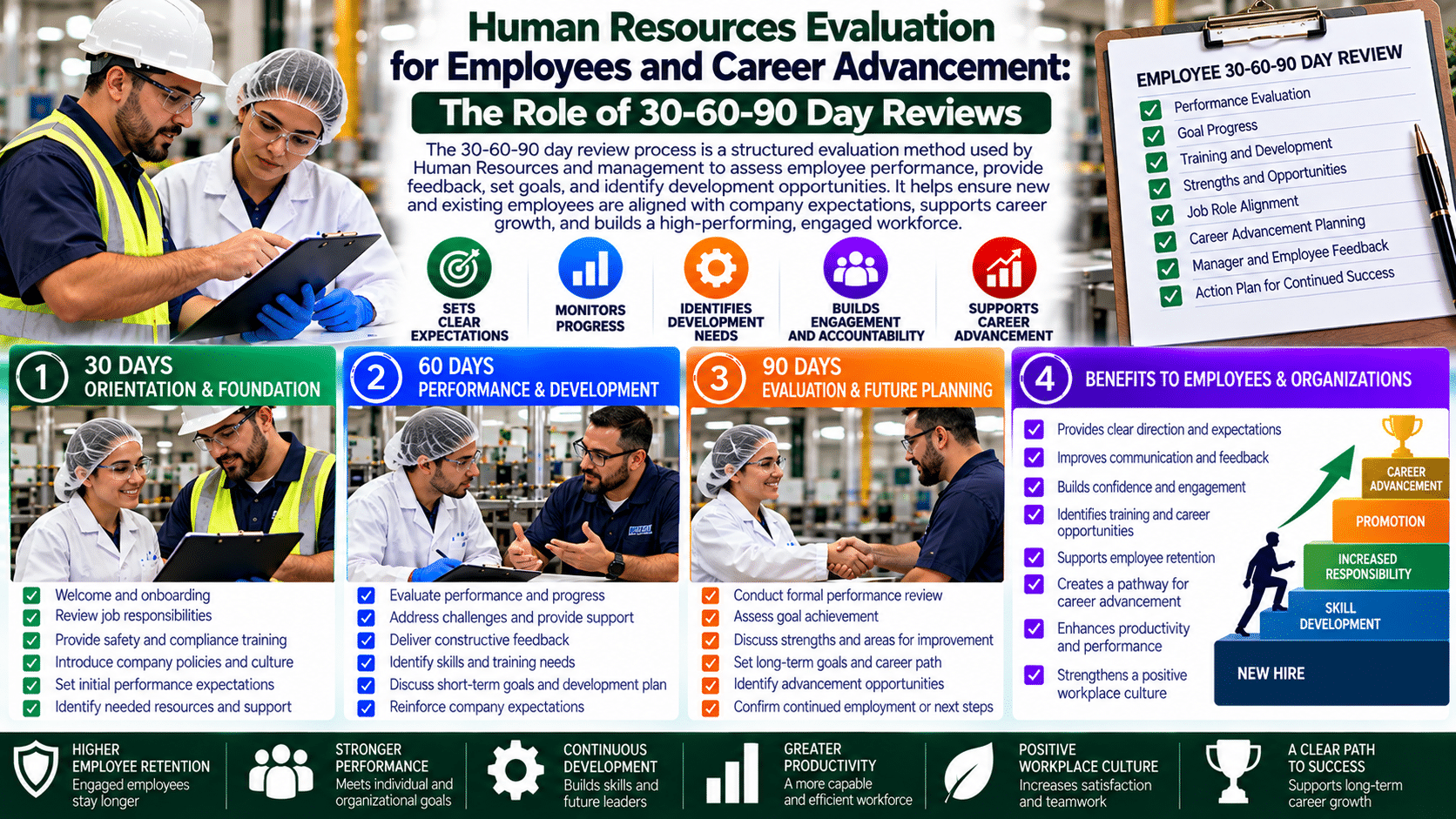 HR 30-60-90 day review infographic