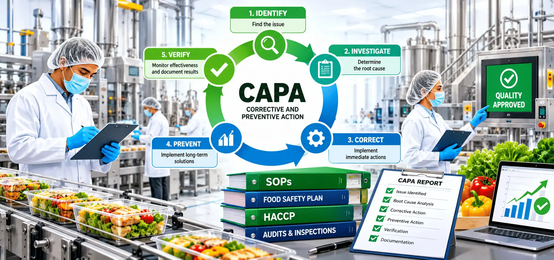 Packaged salads on conveyor with CAPA diagram