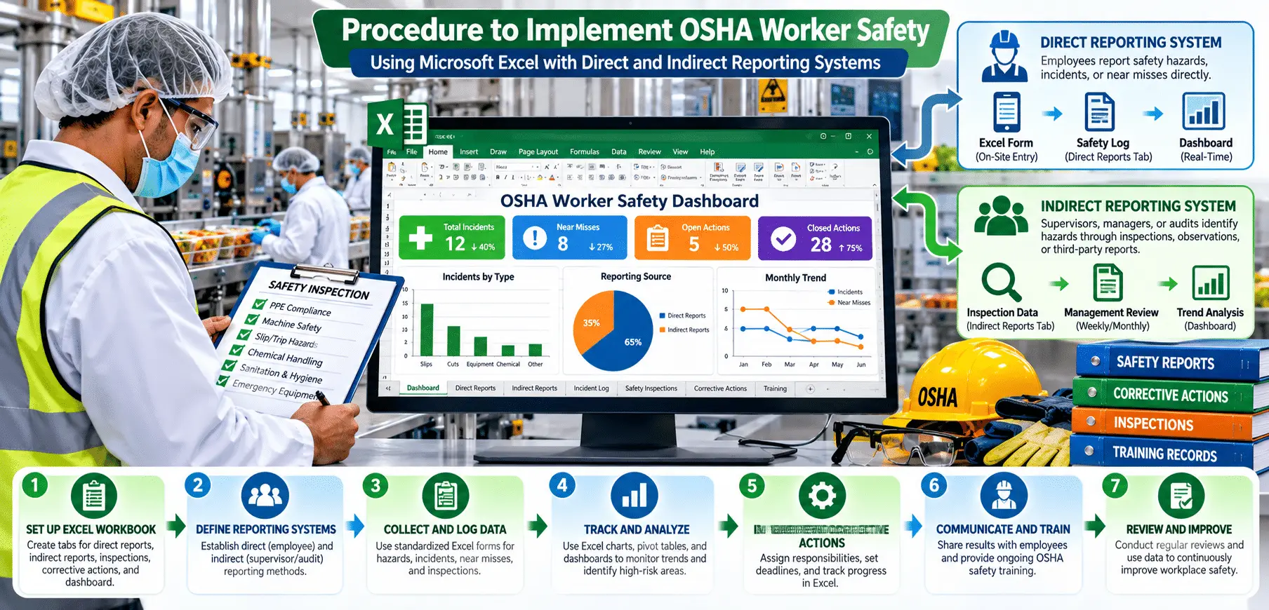 Industrial worker viewing OSHA safety dashboard