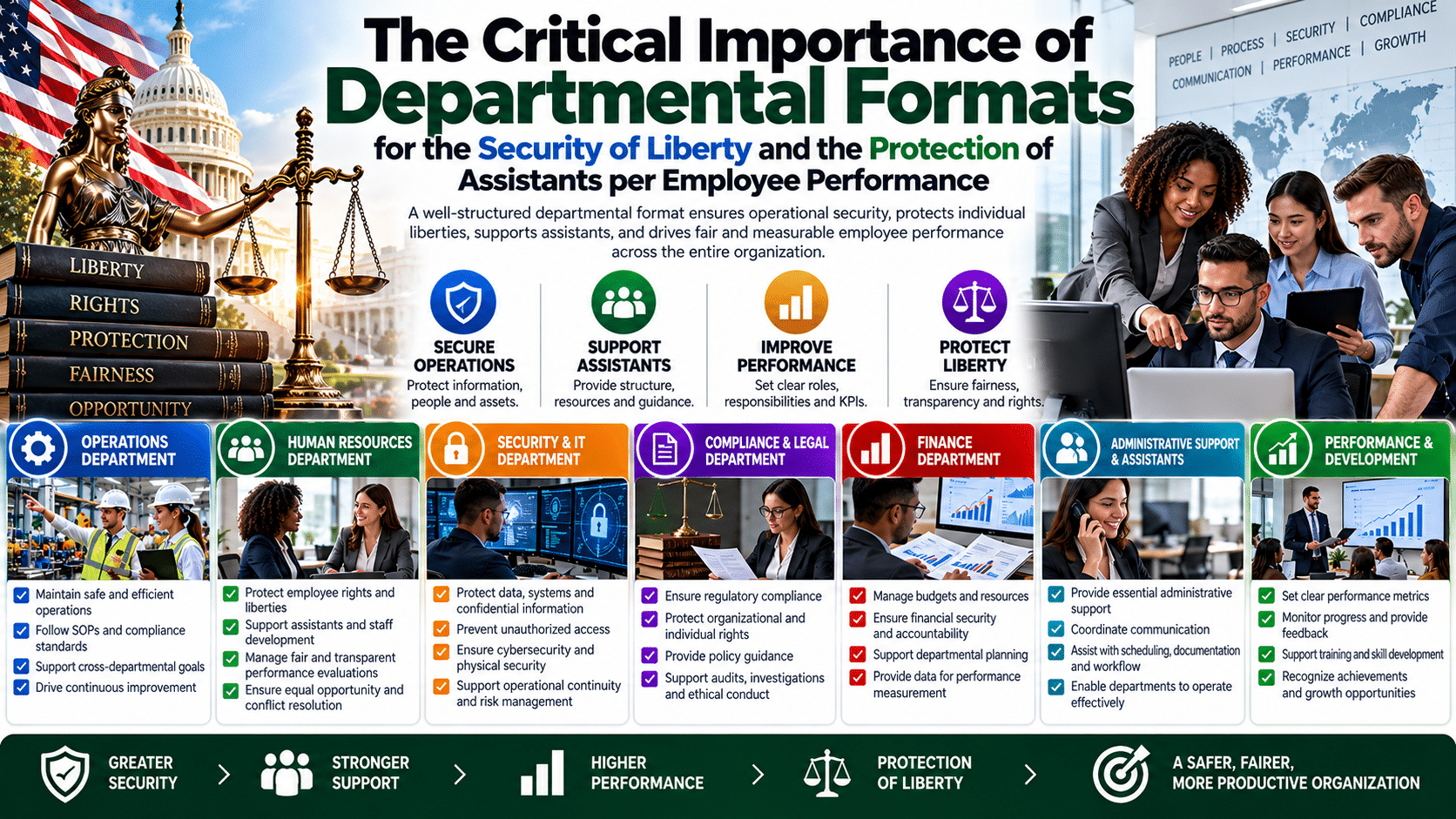 Departmental formats infographic protecting assistants and liberty