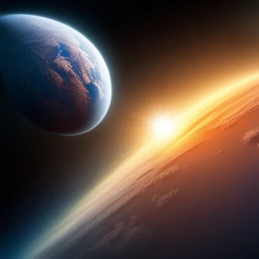 Sunrise over planet with distant Earthlike companion