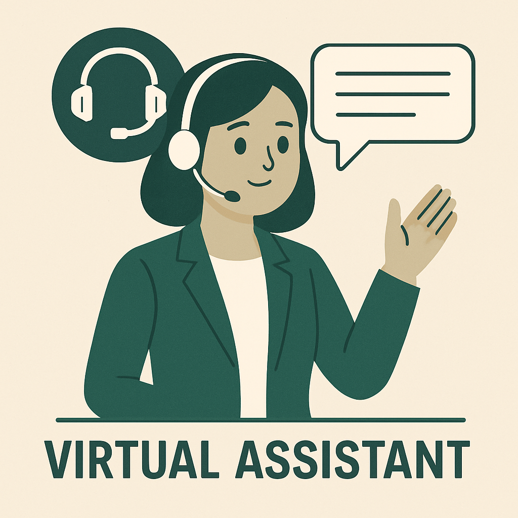 Virtual assistant with headset and speech bubble