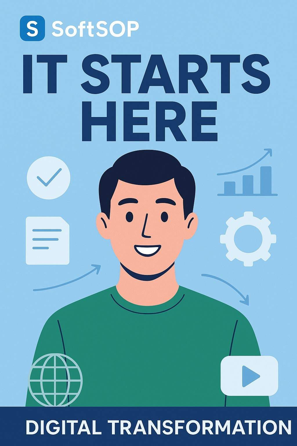 Smiling man with digital transformation icons