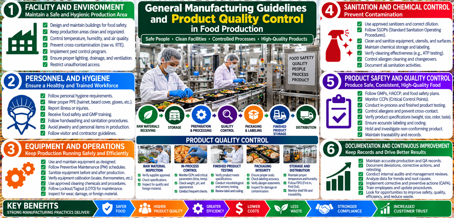 Food manufacturing product quality control infographic
