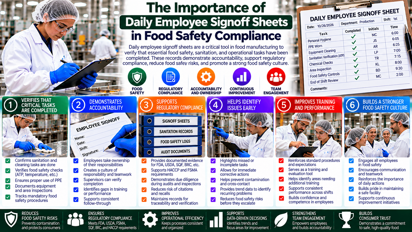 Daily employee signoff sheets food safety infographic