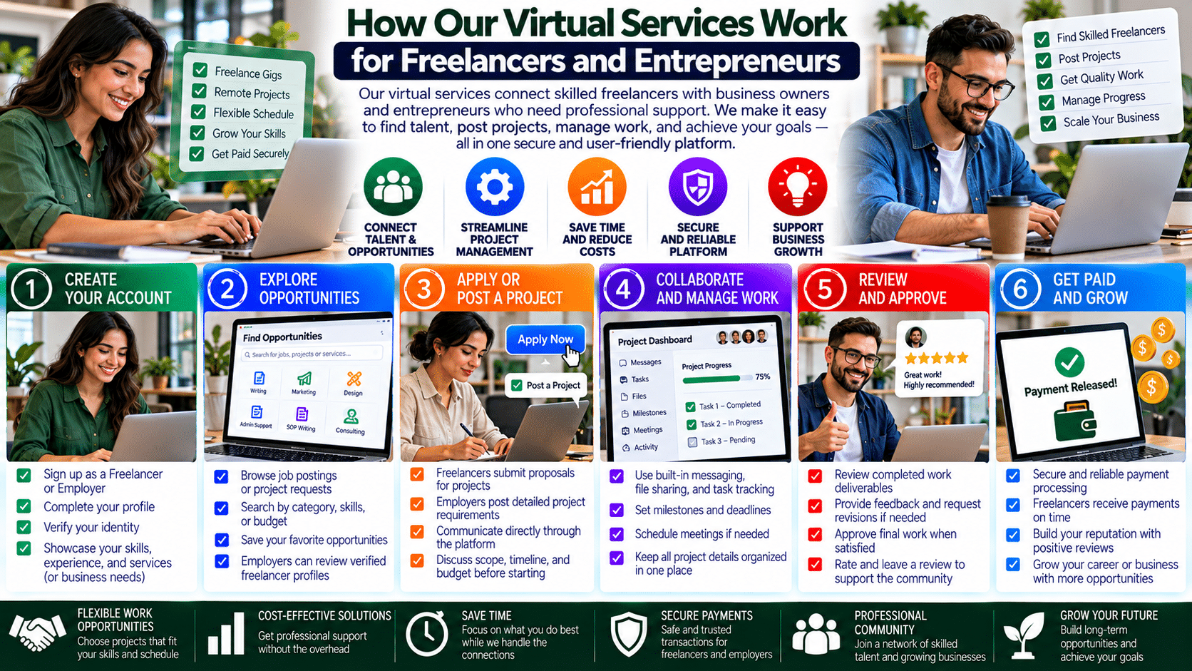 Virtual services platform for freelancers and entrepreneurs
