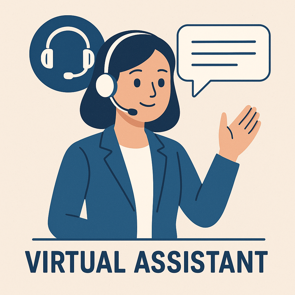 Female virtual assistant with headset and speech bubble
