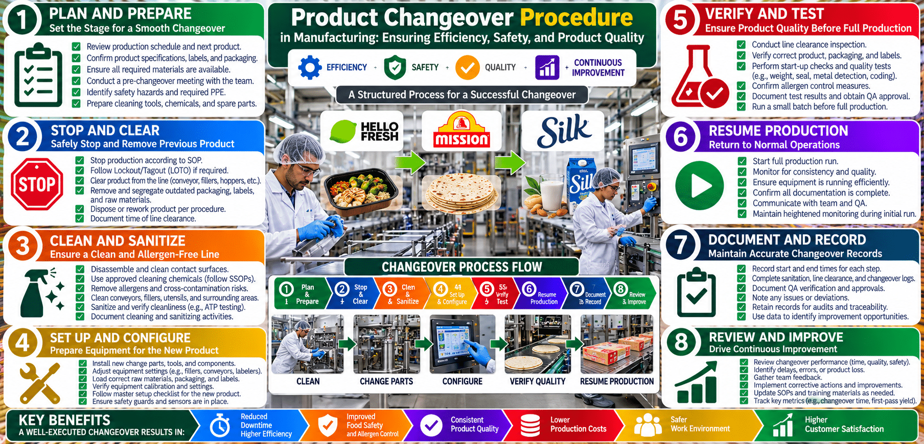 Product changeover process flow infographic