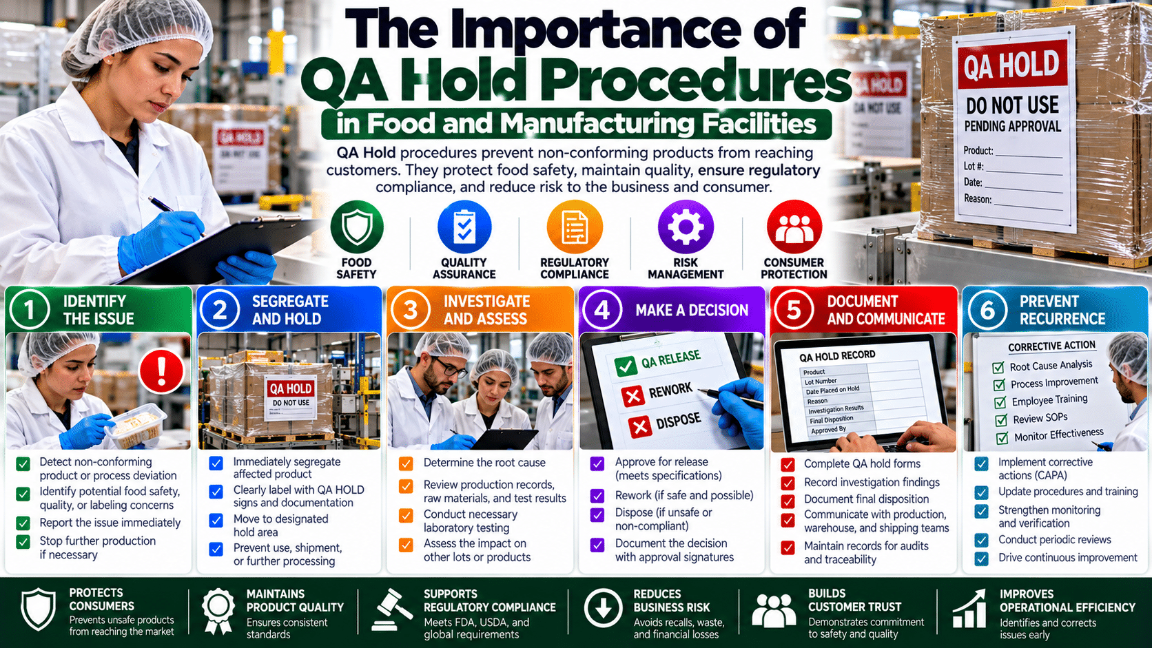 QA hold procedures infographic for food manufacturing
