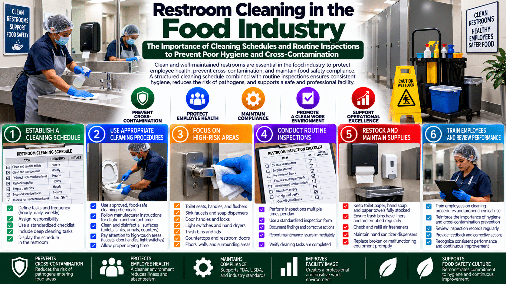 Restroom cleaning in food industry infographic
