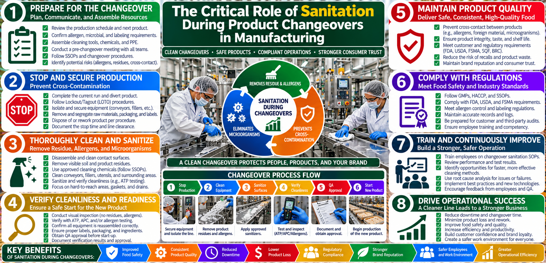 Sanitation during manufacturing changeovers infographic