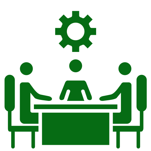Team meeting with gear icon