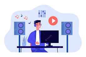 Music producer mixing tracks at home studio