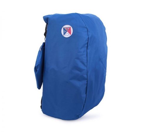 Blue backpack with logo patch